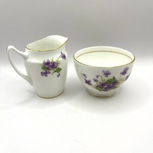 Vintage Duchess Bone China Creamer And Sugar Open Bowl‎ Violet Floral Set of 2